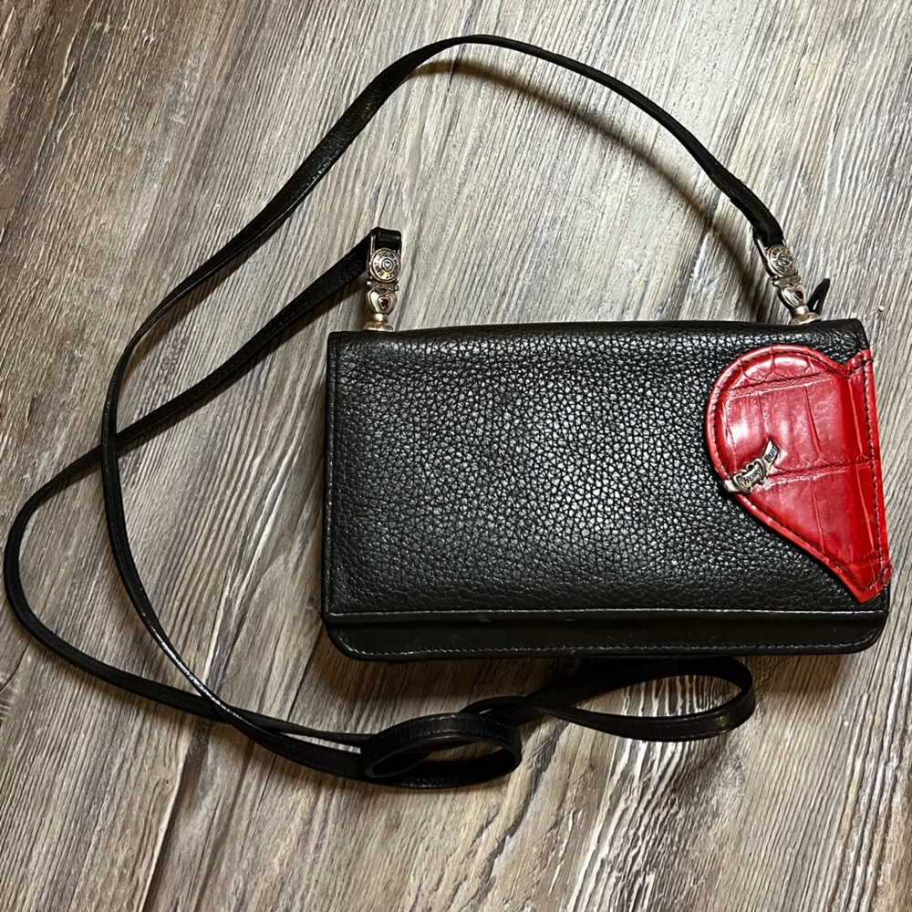 Brighton Vintage Black Leather Wallet Purse with Red Heart